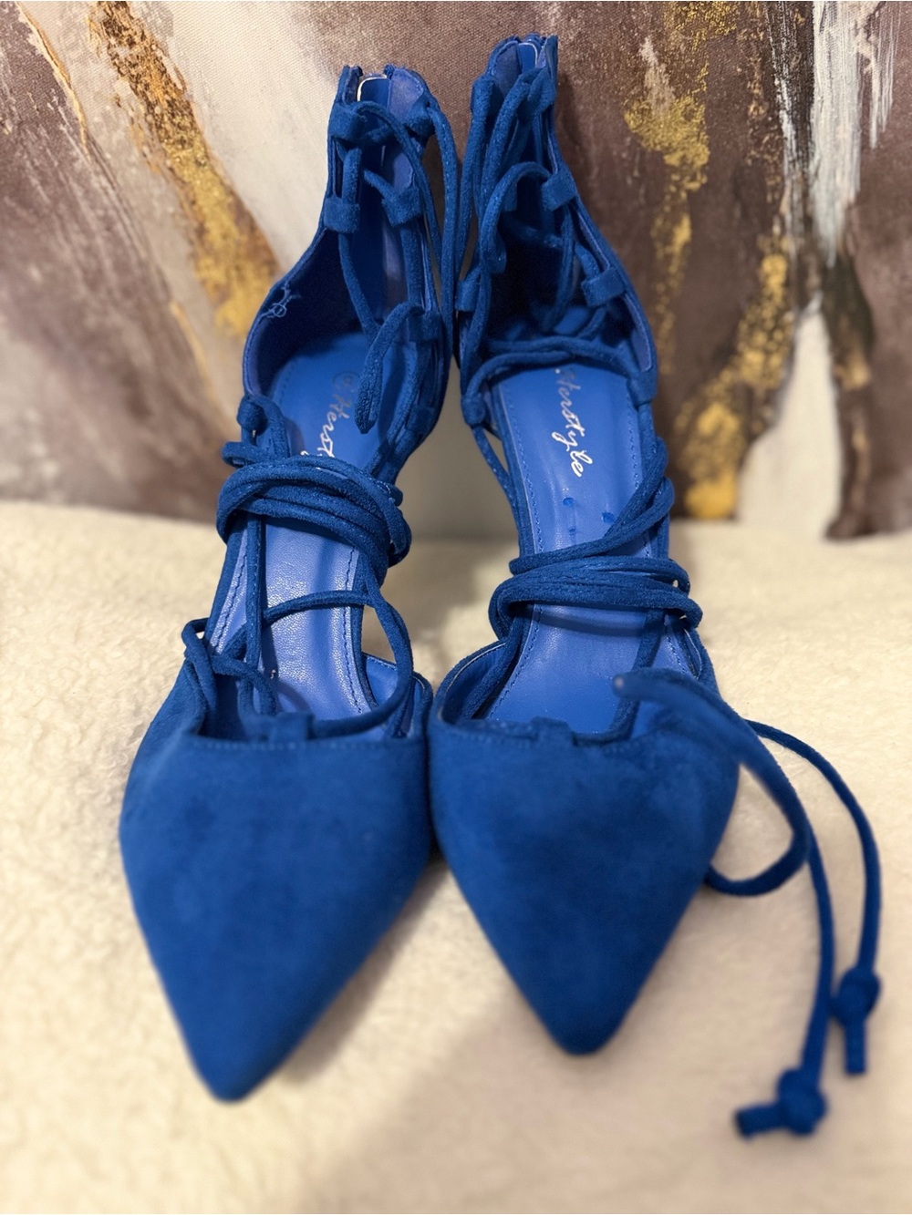 Herstyle Royal Blue Lace-Up Pointed Heels